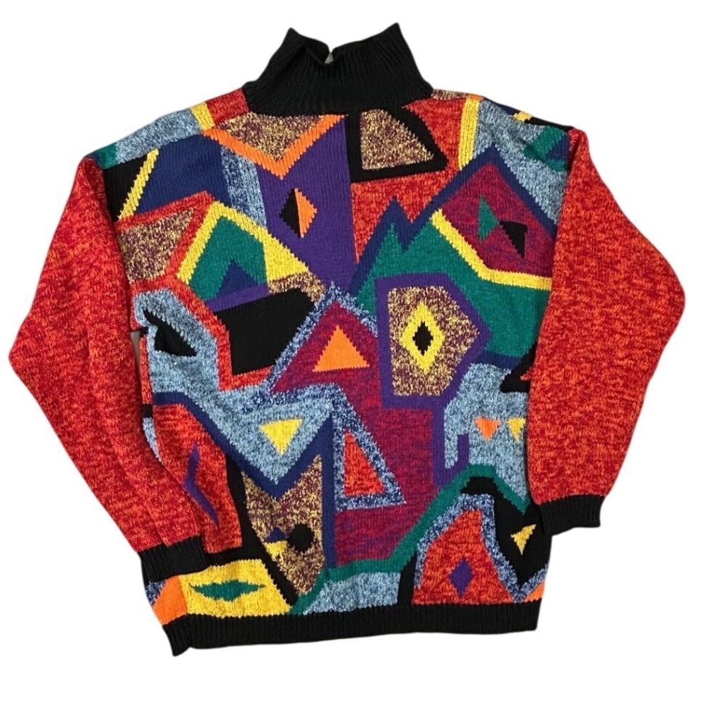 Vintage Casa Maglia Geometric Abstract Sweater Mens Small Multi Color 1/4 Zip - Picture 4 of 7